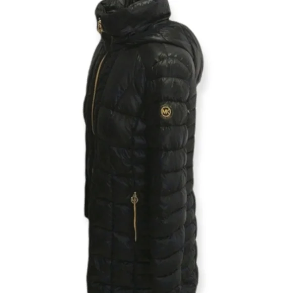 Michael Kors Hooded Packable Down Coat in Black - Picture 3 of 8